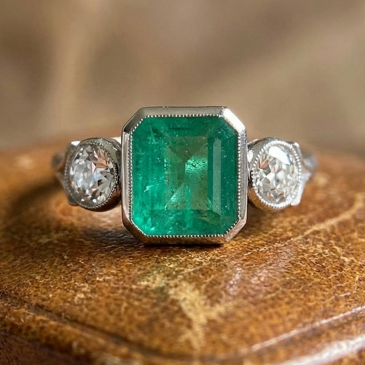 Vintage Elegant Square Inlaid Emerald Ring