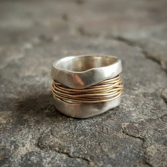 Silver Golden Threads Ring