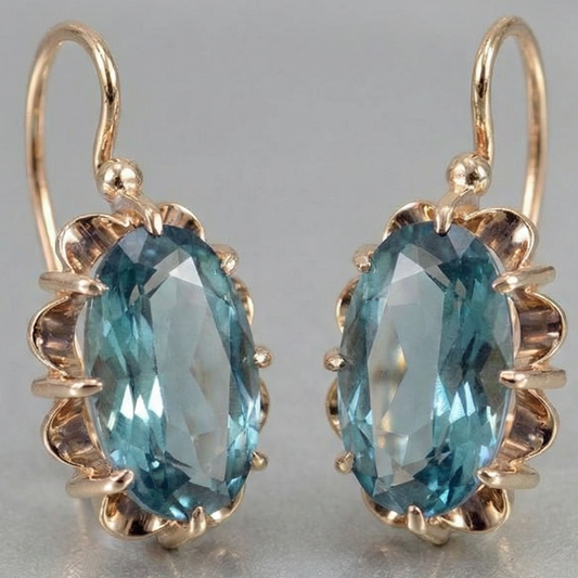 Vintage Blue Crystal Golden Earrings