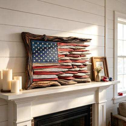 Handcrafted 3D Wooden American Flag Wall Decor⭐🏆