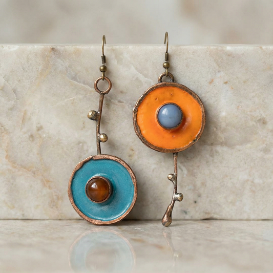 Vintage Asymmetrical Graffiti Antique Bronze Earrings