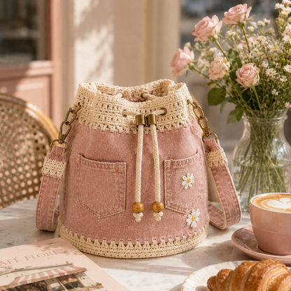 Denim Crochet Bucket Bag👜🏆