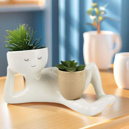 🌿Cute Plant Pot Humanoid Resin Flower Pot Cactus Bonsai Planter Container, Funny Planter Home Office Desk Decor, Not Include Plants🏆