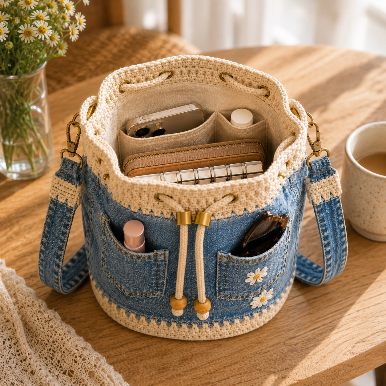 Denim Crochet Bucket Bag👜🏆