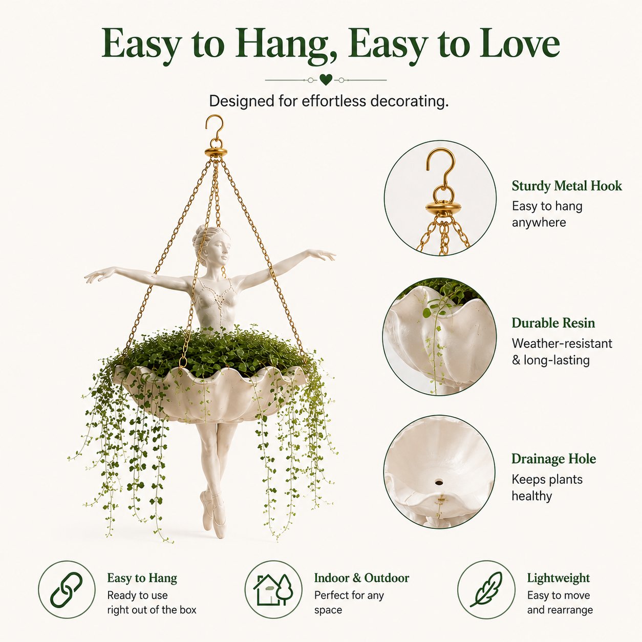 💃 Ballet Dancer Hanging Planter– 🌿Elegant Garden Decor for Porch & Patio🏆