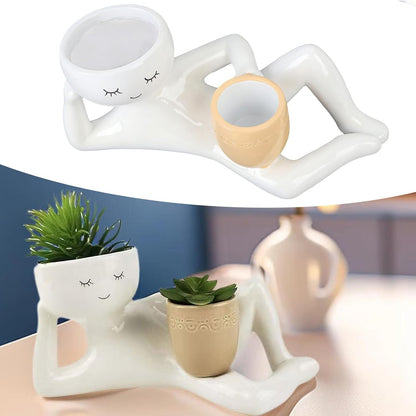 🌿Cute Plant Pot Humanoid Resin Flower Pot Cactus Bonsai Planter Container, Funny Planter Home Office Desk Decor, Not Include Plants🏆