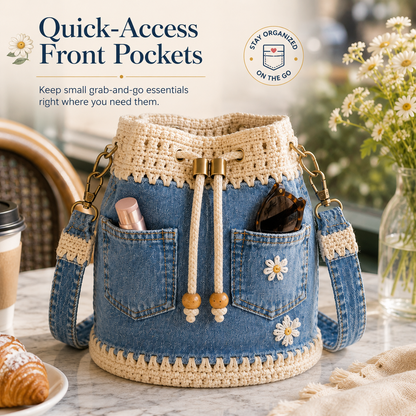 Denim Crochet Bucket Bag👜🏆