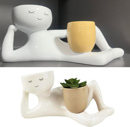 🌿Cute Plant Pot Humanoid Resin Flower Pot Cactus Bonsai Planter Container, Funny Planter Home Office Desk Decor, Not Include Plants🏆