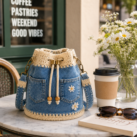 Denim Crochet Bucket Bag👜🏆