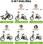 6-in-1 Toddler Bike & Stroller | Foldable Push Bike w/Training Wheels