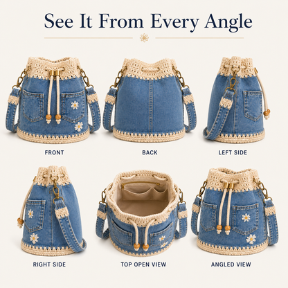 Denim Crochet Bucket Bag👜🏆