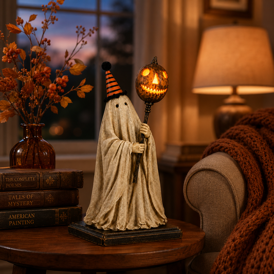 Summerween Sale 50% OFF - Lighted Vintage Ghost Figurine with Glowing Pumpkin Staff🏆