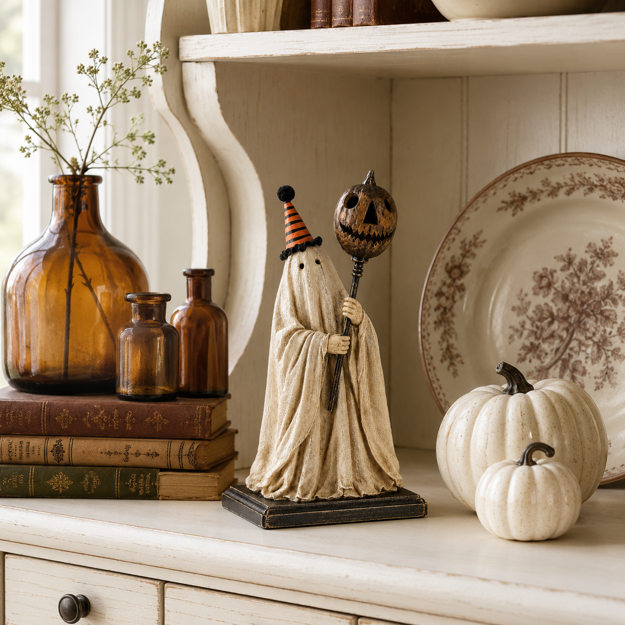 Summerween Sale 50% OFF - Lighted Vintage Ghost Figurine with Glowing Pumpkin Staff🏆