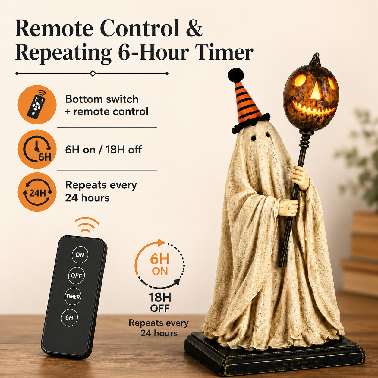 Summerween Sale 50% OFF - Lighted Vintage Ghost Figurine with Glowing Pumpkin Staff🏆
