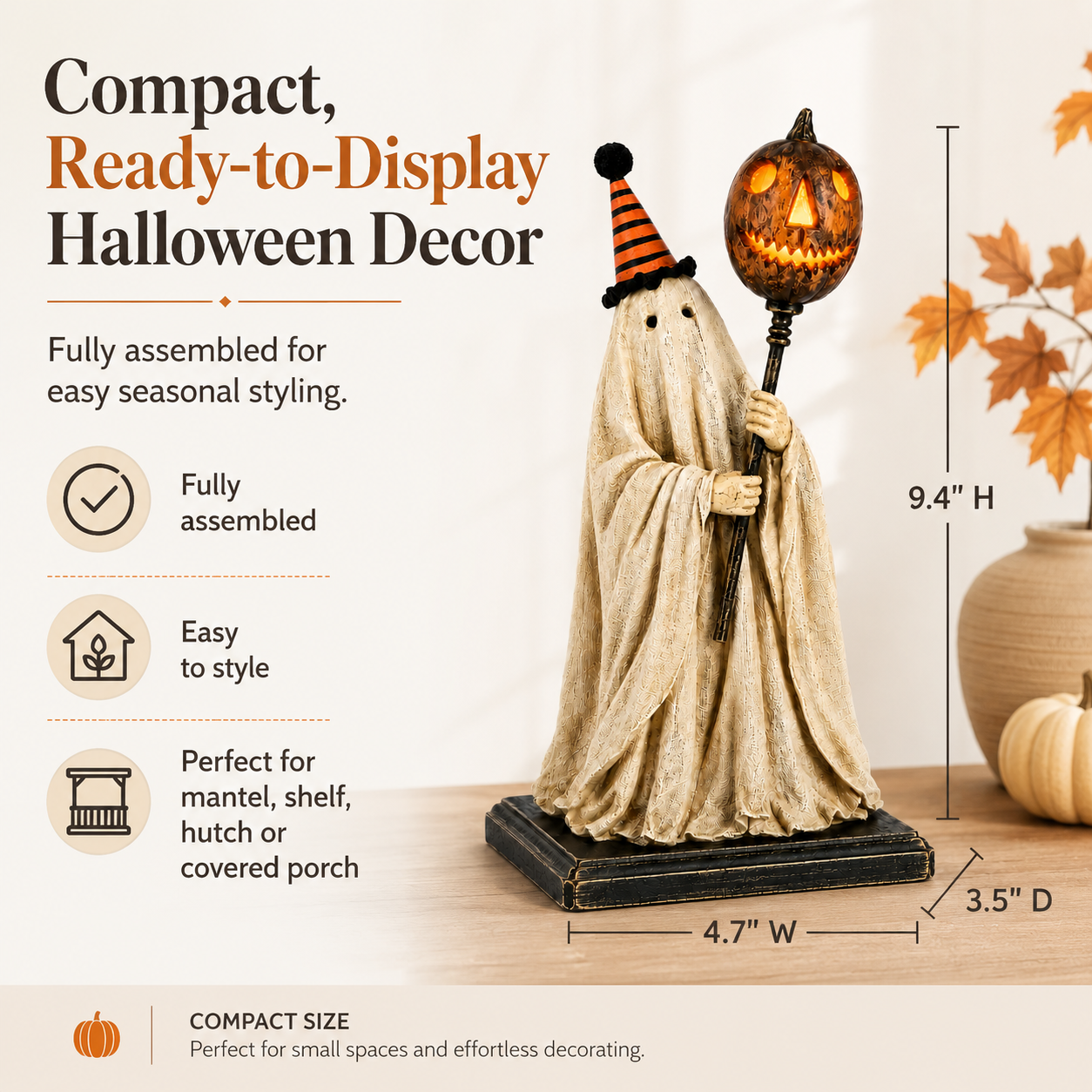 Summerween Sale 50% OFF - Lighted Vintage Ghost Figurine with Glowing Pumpkin Staff🏆