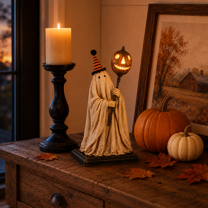 Summerween Sale 50% OFF - Lighted Vintage Ghost Figurine with Glowing Pumpkin Staff🏆