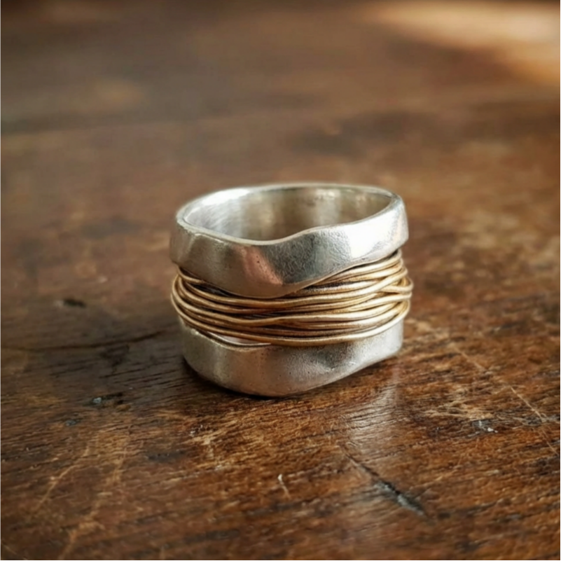 Silver Golden Threads Ring