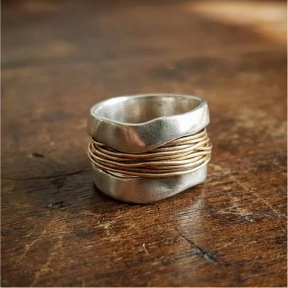 Silver Golden Threads Ring