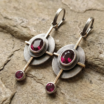 Boho Earrings with Garnet Crystal in Sterling Silver