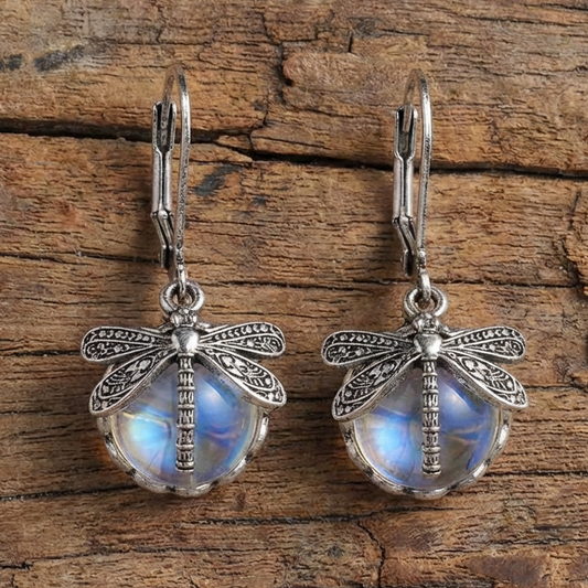 Spherical Dragonfly Earrings in Antique Silver