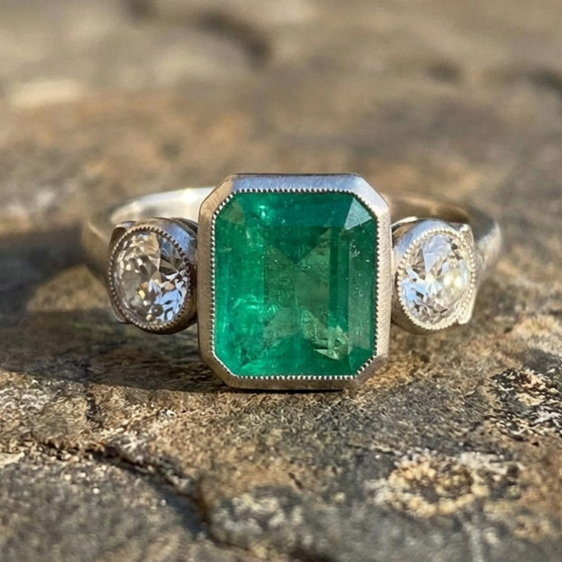 Vintage Elegant Square Inlaid Emerald Ring