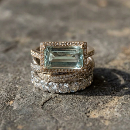 Vintage Silver Turquoise Glass Ring Set